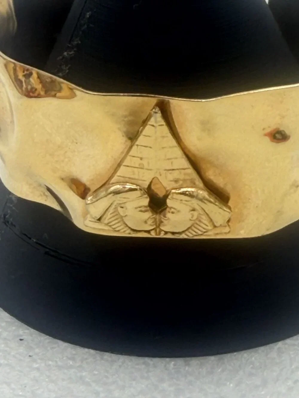 Hammered Gold Tone Cuff Bracelet Egyptian Inspired Pyramid Pharaoh